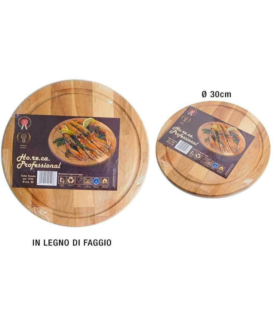 Trade Shop - Tagliere Rotondo Piatto Vassoio In Legno Di Faggio Diametro 30cm Salumi Formaggi - - 2
