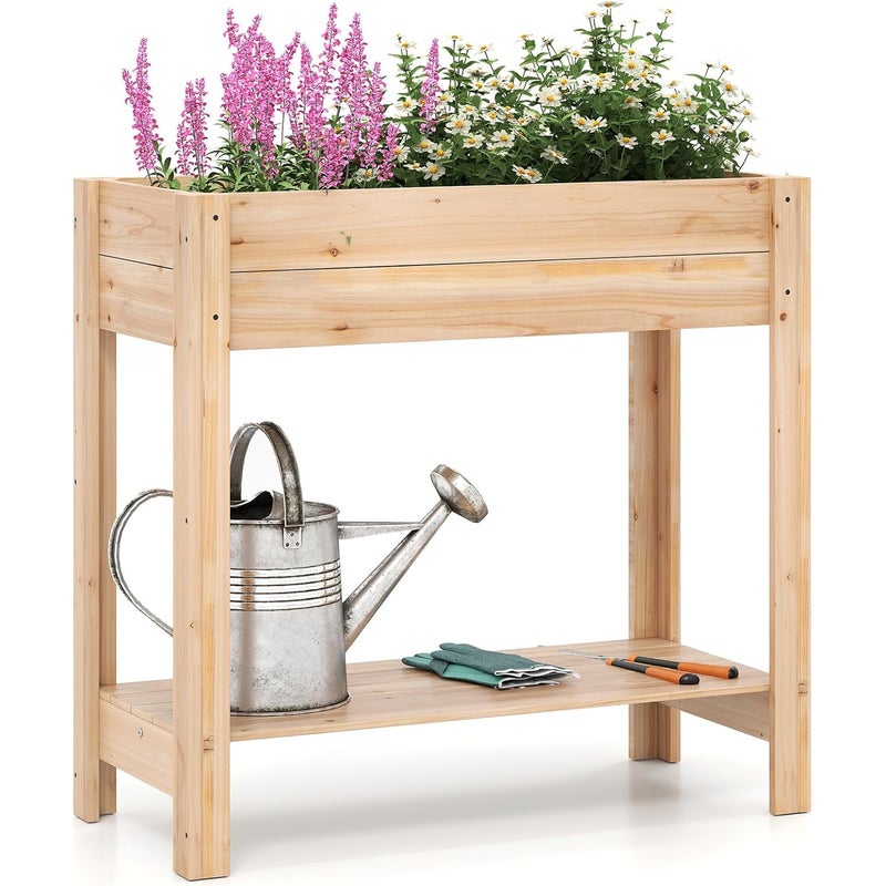 Podwyższone Drewniane Skrzynki Ogrodowe, Kwadratowe Skrzynki Warzywne z Dolną Półką, Podwyższone Grządki Ogrodowe, Podstawa z Listew, Farba DIY