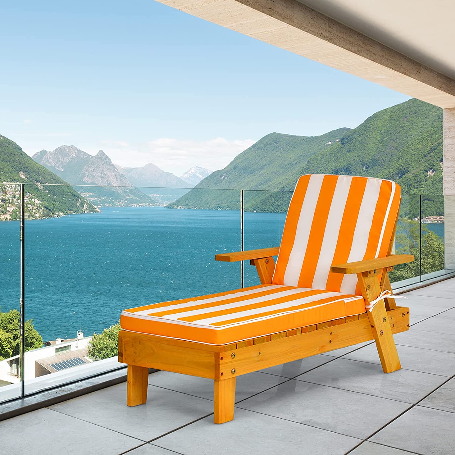 Chaise longue pour enfants 3-8 ans avec parasol amovible&nbsp;coussin lavable charge 50kg rayures - 3