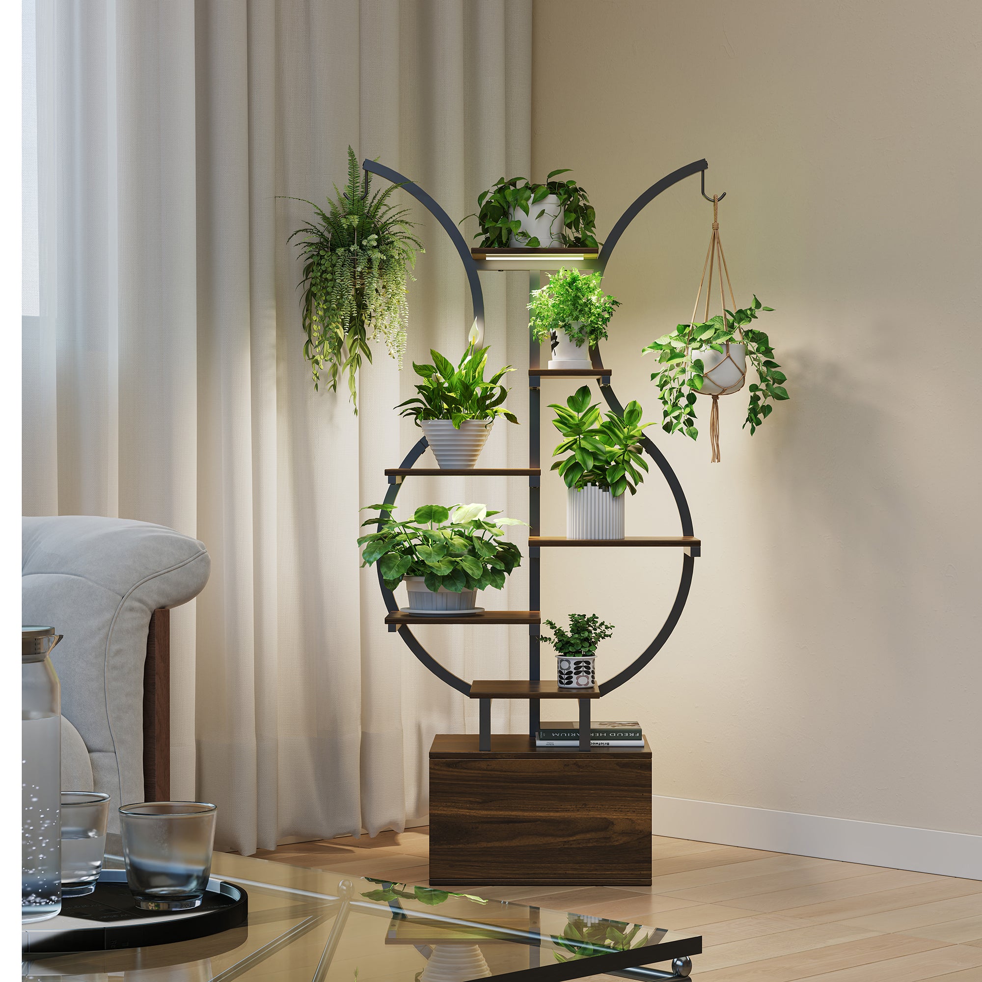 Support pour Plantes D'intérieur avec Lampes de Croissance, étagère à 6 Niveaux, 142 cm de Haut, en Métal, Dispositif de Rangement Anti-renversement - 8
