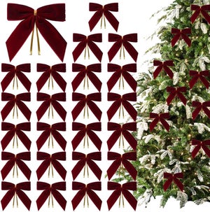 Puntale per albero di Natale, ghirlanda di Natale, 132,1 x 33 cm, con fiocco con nastro con motivo a lettere, per albero di Natale, rustico, casa