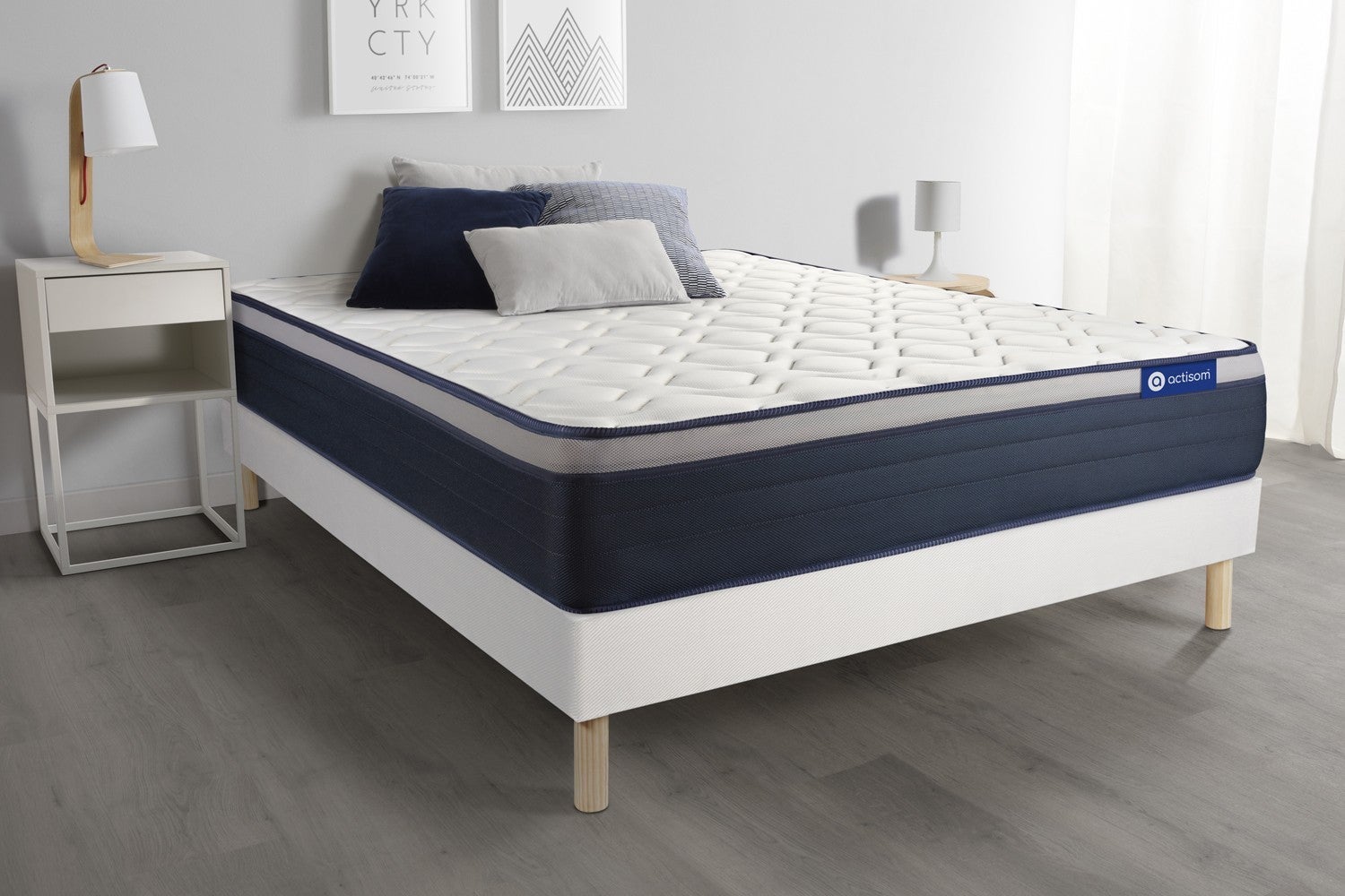 Ensemble Matelas + Sommier 140x190 Hévéa Sélection Savanah Voligé + 4 Pieds Bois