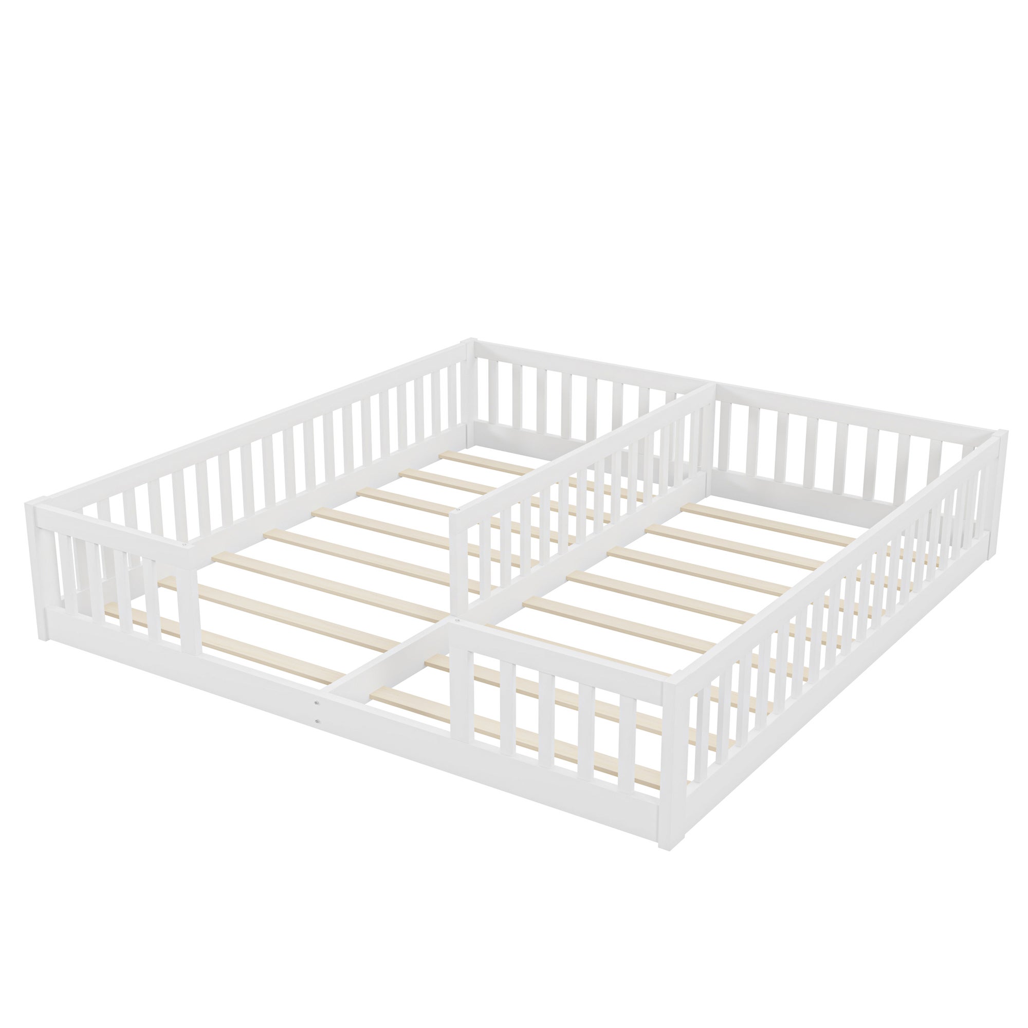 Montessori Lit de sol 90 x 200 cm avec barrières de sécurit, lit d'enfant 2 place, lit en bois avec sommier à lattes, blanc (sans matelas) - 5