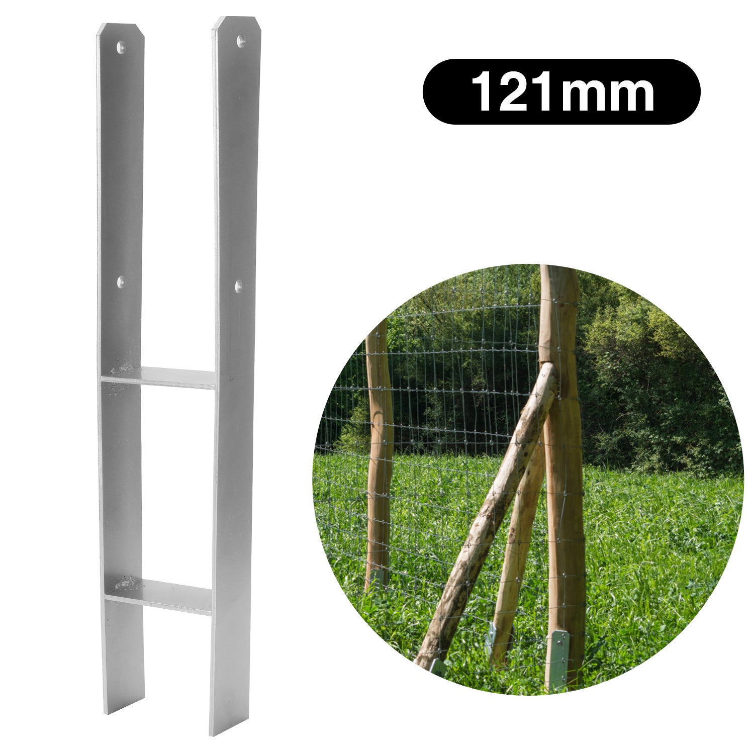 Zestaw 8 wsporników słupkowych w kształcie litery H, kotwa słupka, podstawa słupka, 121 x 600 mm