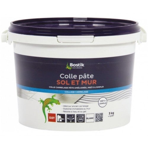 Colle améliorée pâte prêt à l'emploi carrelage sols et murs 3Kg D2ET BOSTIK