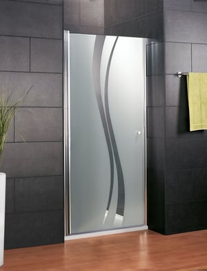Schulte porte de douche pivotante, 90x192 cm, réversible, verre 5 mm, anticalcaire, sérigraphie liane, style industriel, profilé aspect chromé