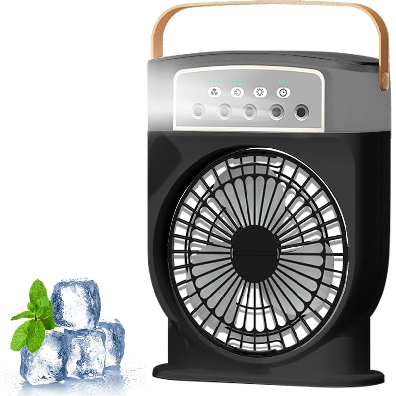 Przenośny wentylator z mgiełką, miniaturowy klimatyzator biurkowy ze zbiornikiem na wodę o pojemności 600 ml do domu, biura i kuchni – czarny