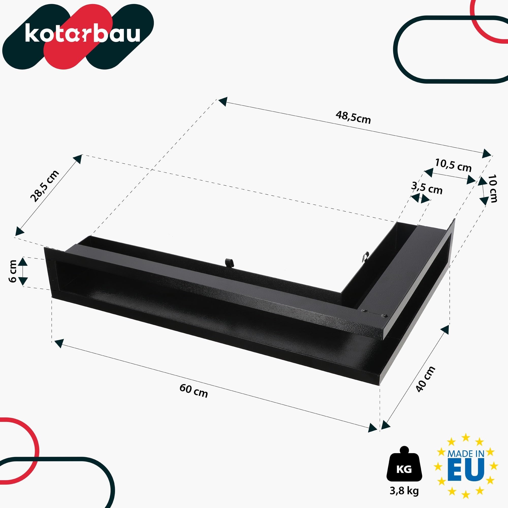 Grille de Ventilation pour Cheminée en Acier 60/40 cm Noir - Grille Aération - Ventilateur Air Chaud - KOTARBAU - 3