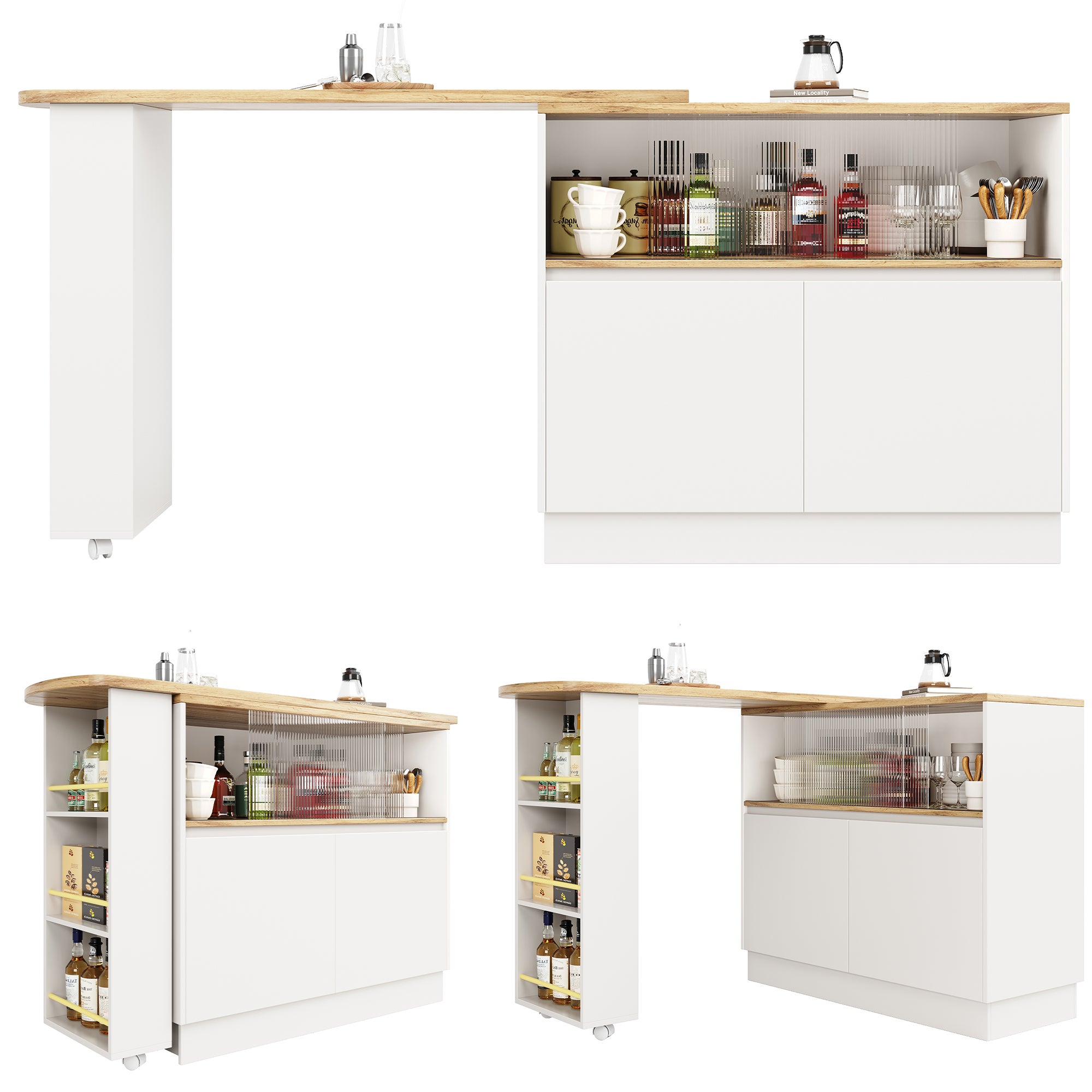 Table de bar pivotant et escamotable en MDF - grand espace de rangement - style contemporain - Blanc - 4