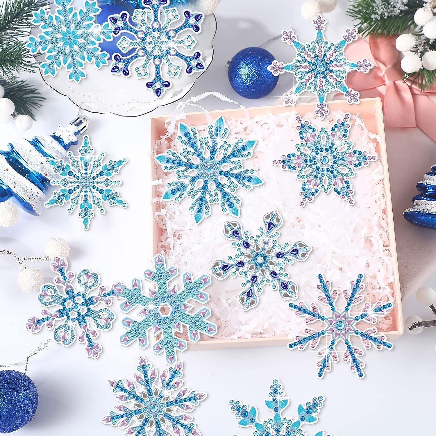 Diamond Painting Noel 12 Sztuk Płatków Śniegu Brelok Świąteczny Diamond Painting Zawieszka Dekoracje na Prezent Prace Ręczne Świąteczne (A)