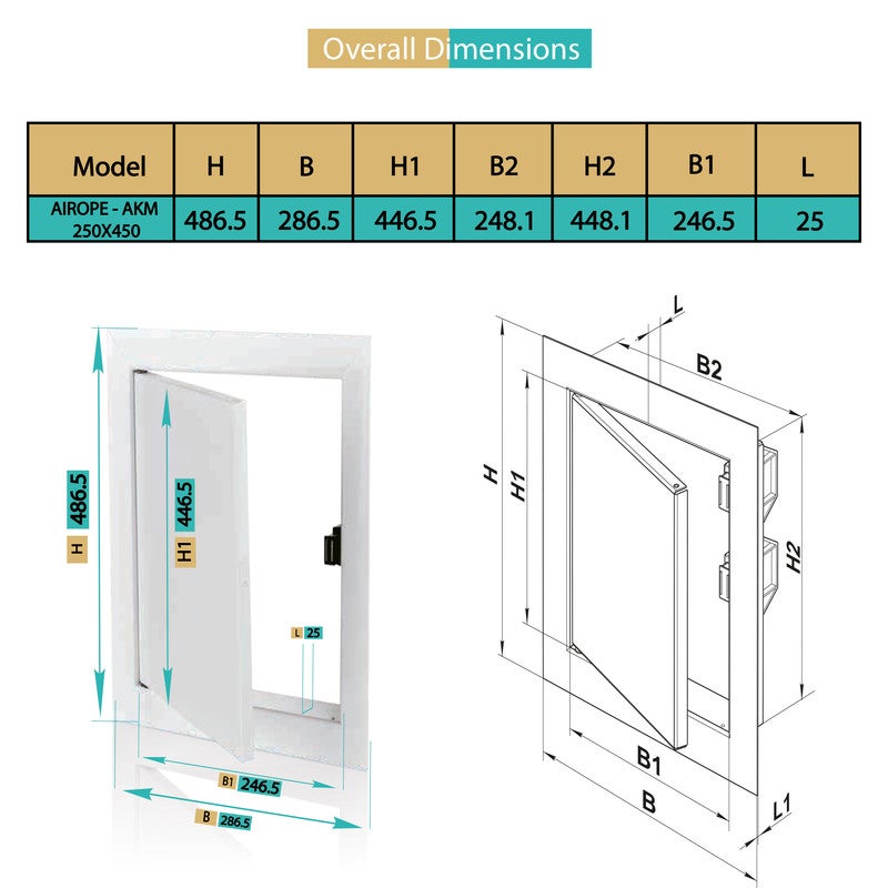 AIROPE Trappe de Visite 250x450 mm Acier, Fermeture Magnétique, Ouverture Gauche/Droite, Panneau d’Accès pour Eau, Mur, Baignoire, Fusibles, Fils - 2