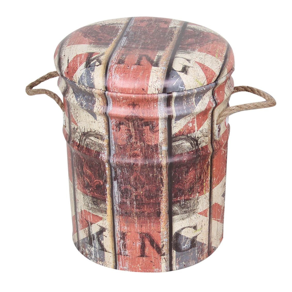 Milani Home - set 2 pouf contenitore tondi, MDF e PVC, seduta contenitore poggiapiedi, beige rosso, 30 x 30 x 38 cm - 2