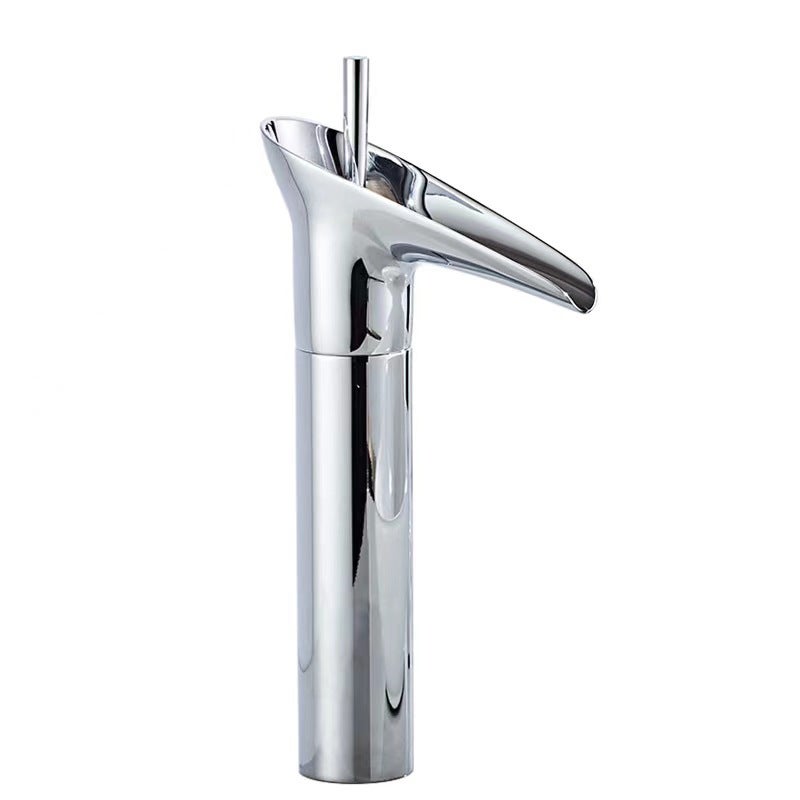 Bateria łazienkowa, bateria wodospadowa, bateria umywalkowa retro jednouchwytowa, ciepła i zimna woda, mosiądz, galwanizacja (wysokość: 31 cm)