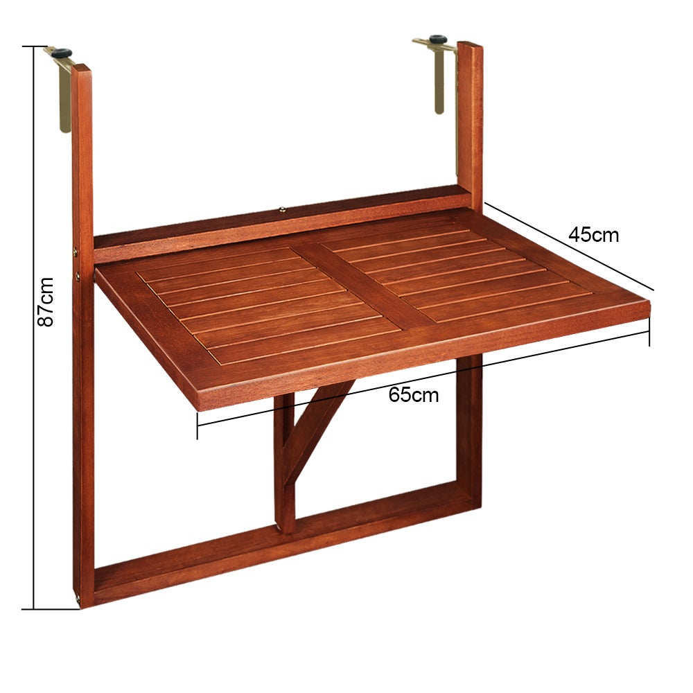 Table de balcon suspendue Bois d'acacia 65x45x87cm certifié FSC - 5
