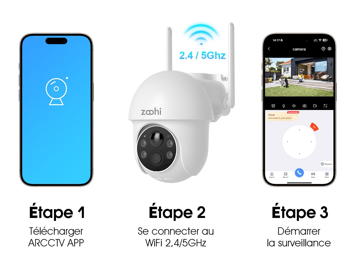 Caméra de surveillance sans fil WiFi extérieure solaire 4MP panoramique 360°, détection PIR, audio bidirectionnel-ZOOHI - 11