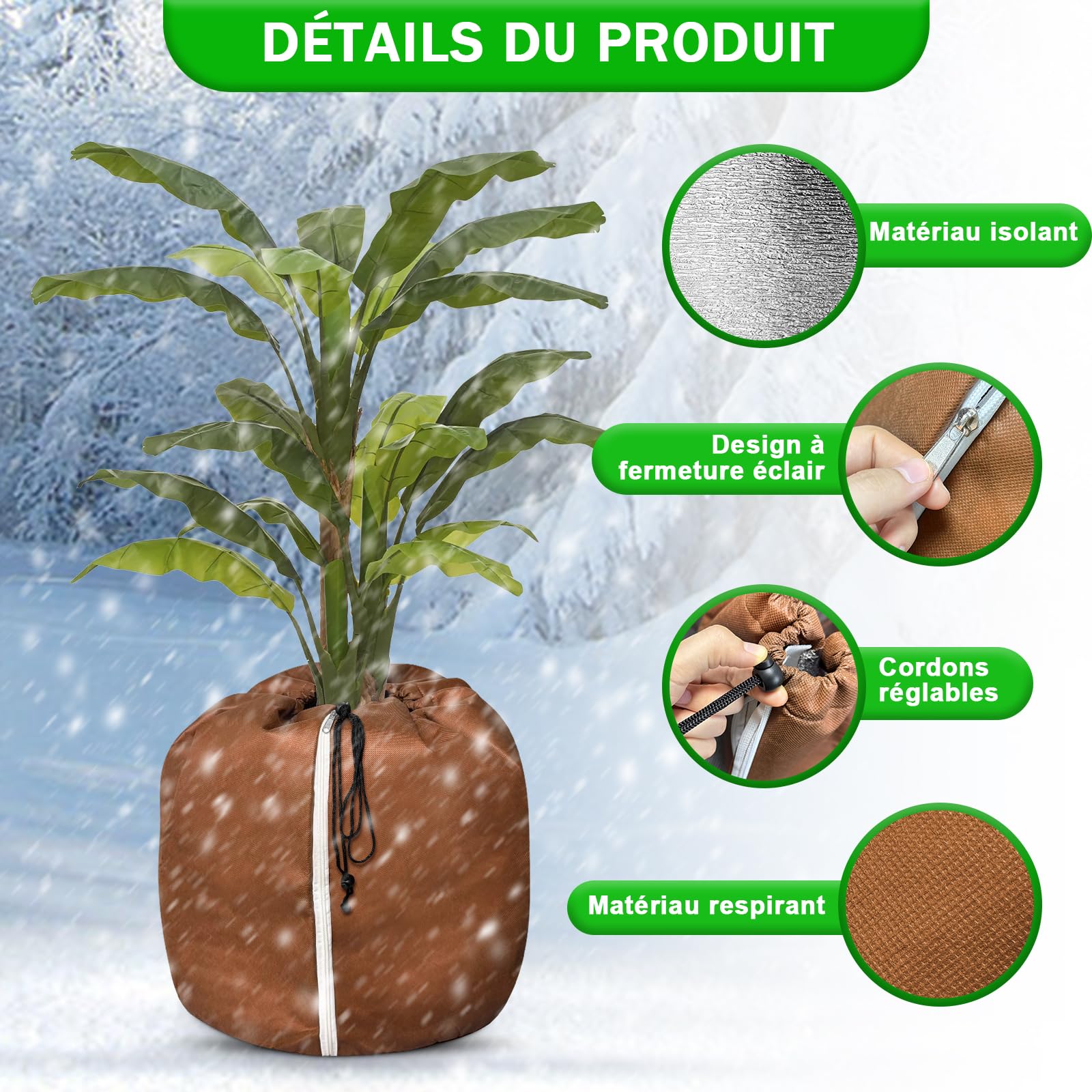 2 pezzi di protezione termica per piante 65 x 70 cm, protezione invernale antigelo per vasi per piante con coulisse, mantengono le radici delle piante calde