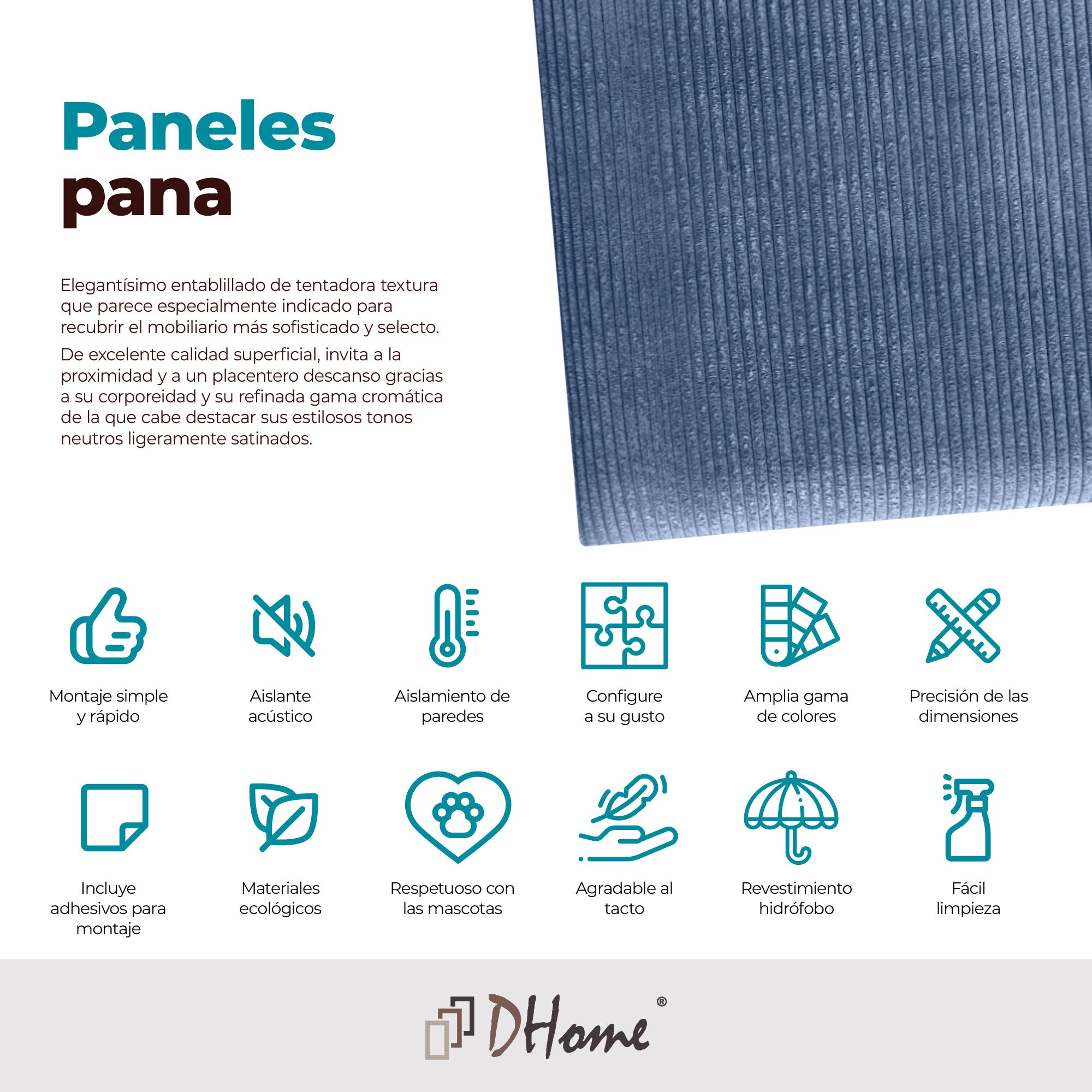 DHOME Pannelli Imbottiti in Velluto Premium Autoadesivi per Parete Acustici Assorbenti Protezione Impatti Testiere (Blu, 60x20cm) - 3