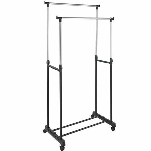 STAND APPENDIABITI ATTACCAPANNI ABITI STENDER BARRA DOPPIO CON RUOTE FRENO NERO