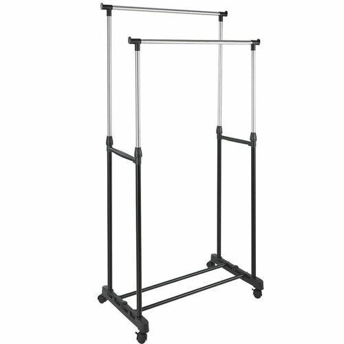STAND APPENDIABITI ATTACCAPANNI ABITI STENDER BARRA DOPPIO CON RUOTE FRENO NERO STAND APPENDIABITI ATTACCAPANNI ABITI STENDER BARRA DOPPIO CON RUOTE FRENO NERO
