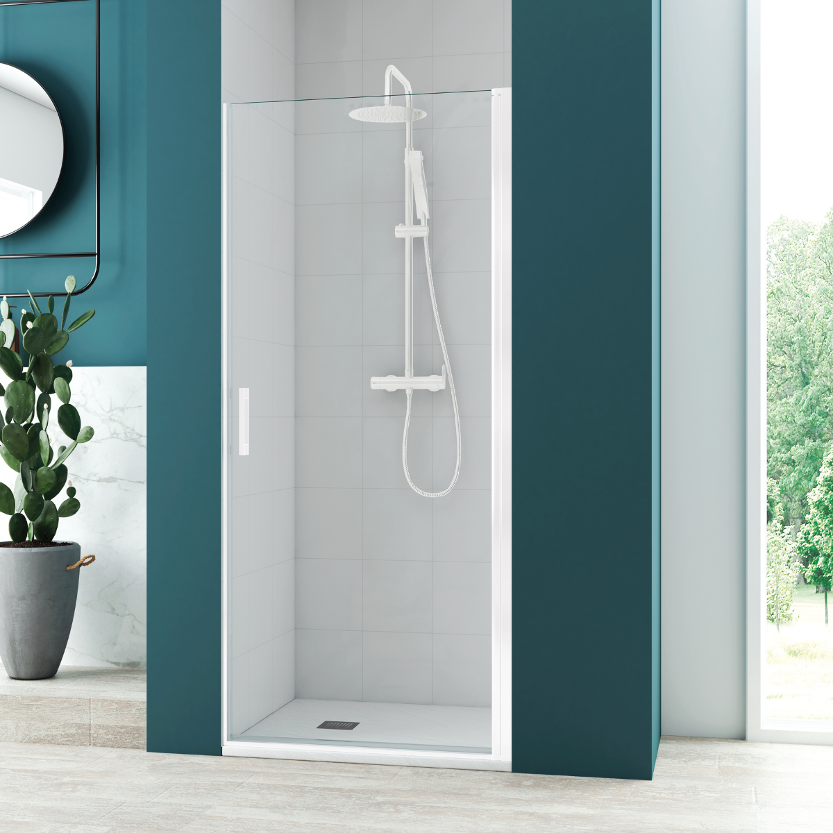 Mampara ducha frontal abatible | 90cm | cabina ducha puerta abatible | vidrio 6mm con antical transparente | alto 195cm | perfilería blanco