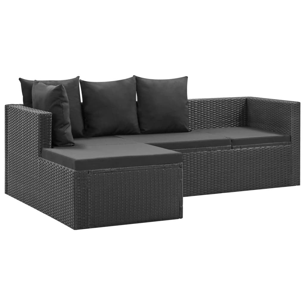 Salon de jardin 4 pcs Noir avec coussins Résine tressée - 5
