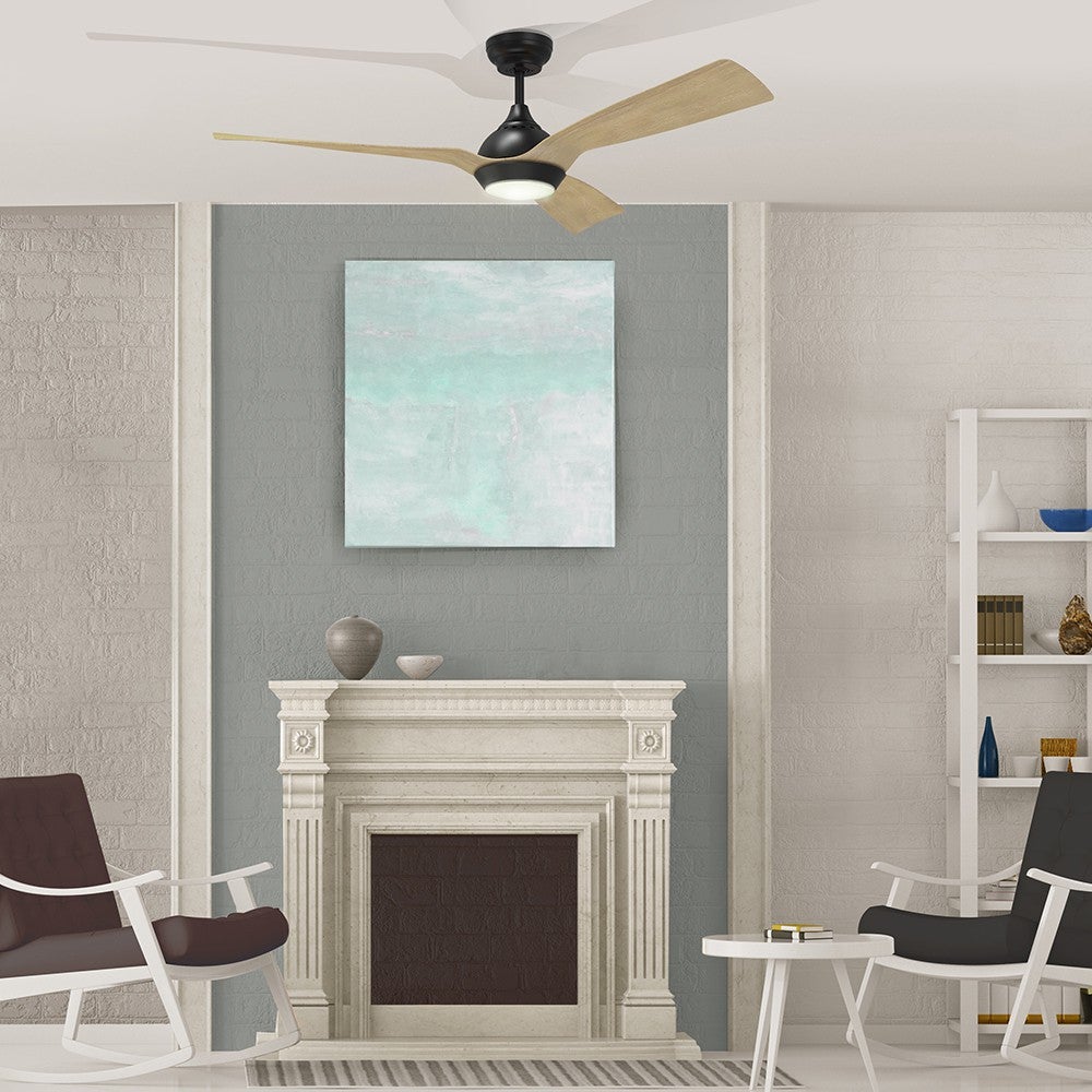 Ventilatore da soffitto silenzioso con luce LED 12W Corus nero con pale in legno e telecomando ø132cm - 4