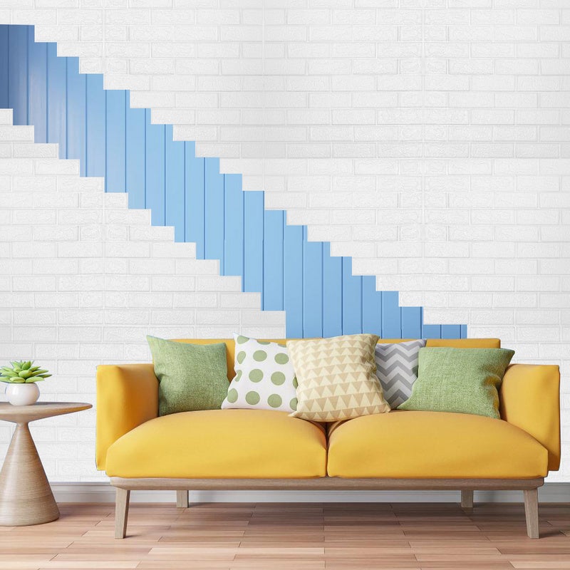 Set di 10 pannelli murali 3D autoadesivi effetto pietra 70 x 77 cm in schiuma PE - bianco - 8