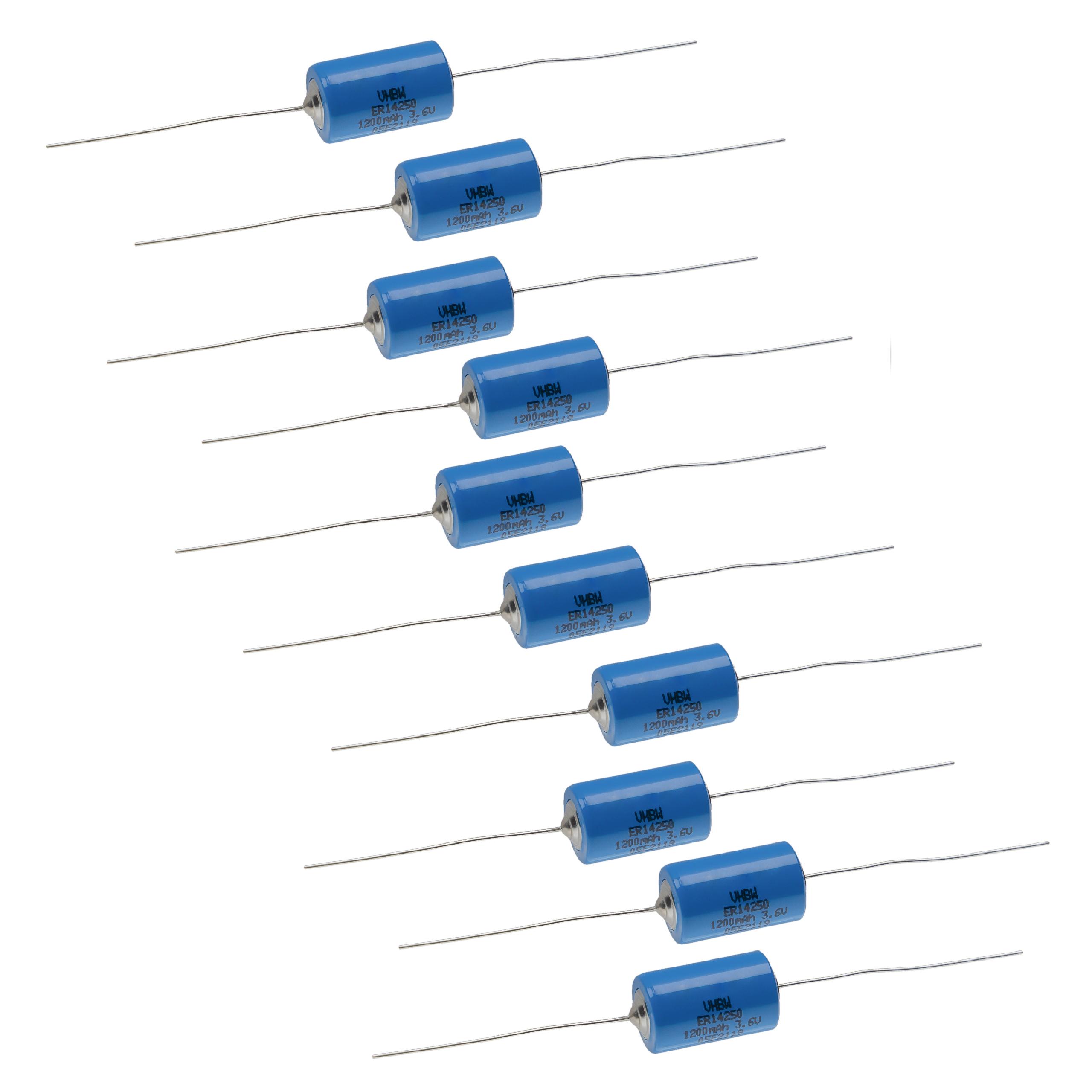 vhbw 10x Piles ER14250 - Piles spéciales avec connexion à souder (1200mAh, 3,6V, Li-SOCl2) - 5