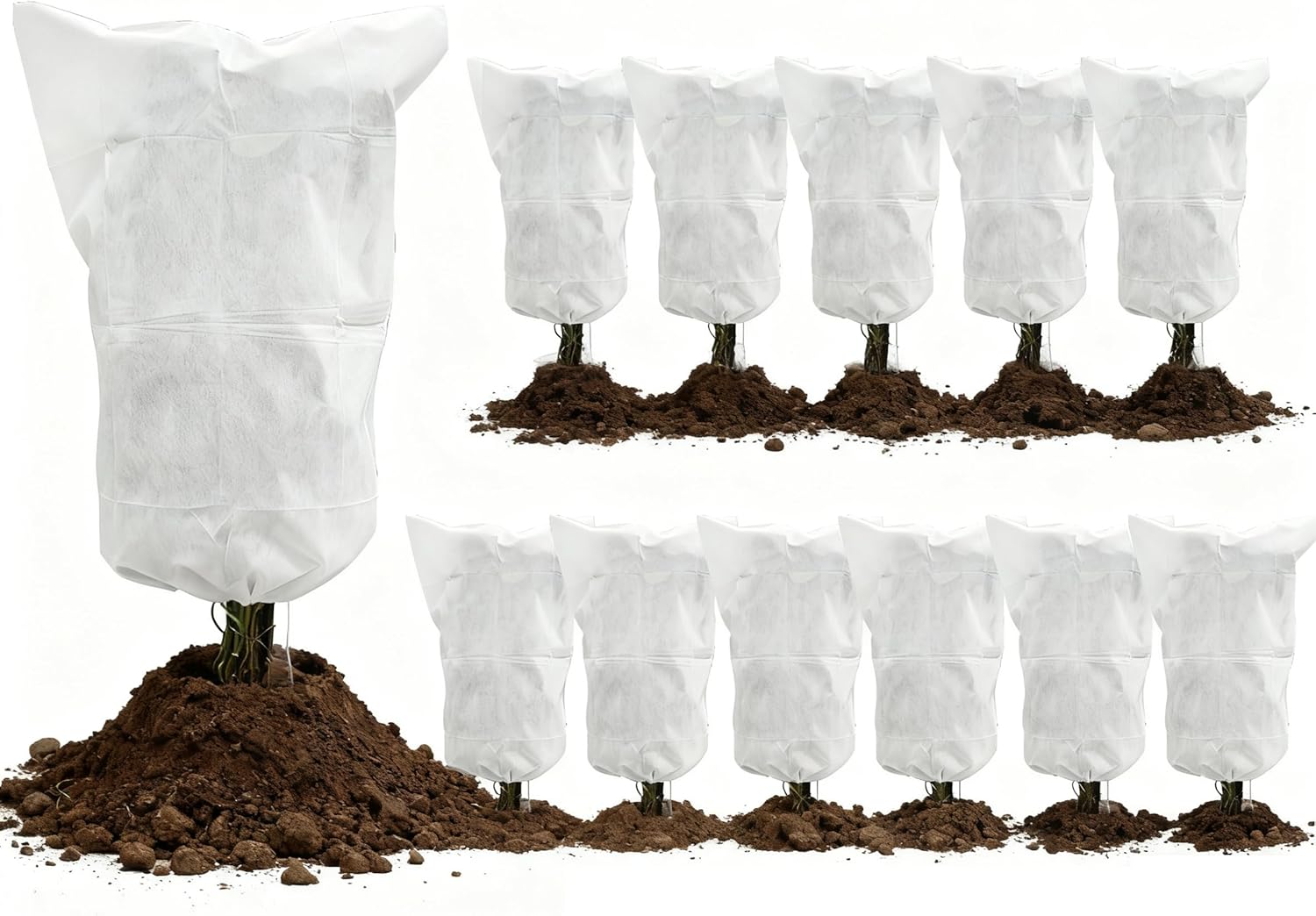 Zestaw 12 osłon mrozoodpornych na rośliny, 81 x 120 cm, chroniących przed zimnem i słońcem, w kolorze białym.