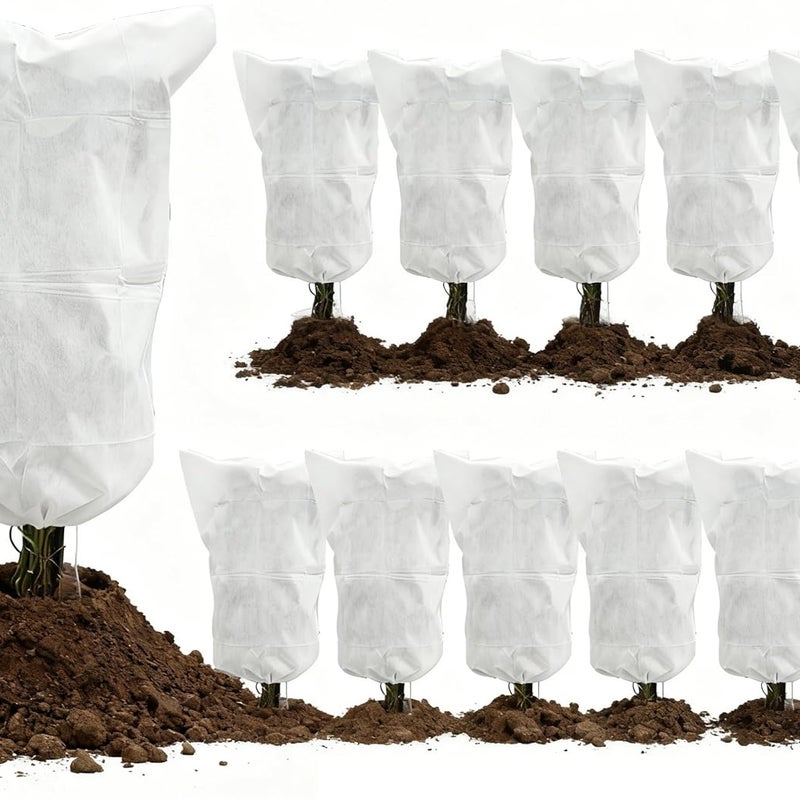 Zestaw 12 osłon mrozoodpornych na rośliny, 81 x 120 cm, chroniących przed zimnem i słońcem, w kolorze białym.