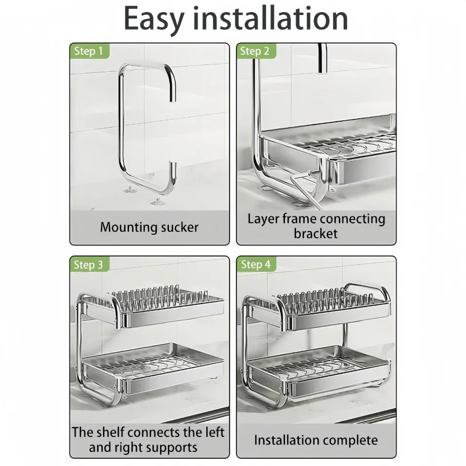 Escurridor de platos multifuncional inoxidable, gran capacidad, escurridor de acero inoxidable de 2 capas para ahorrar espacio - 5
