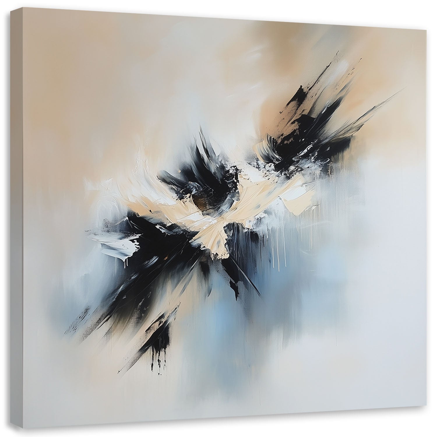 Obraz do salonu sypialni, Abstrakcja beżowy czarny jak malowany 60x60