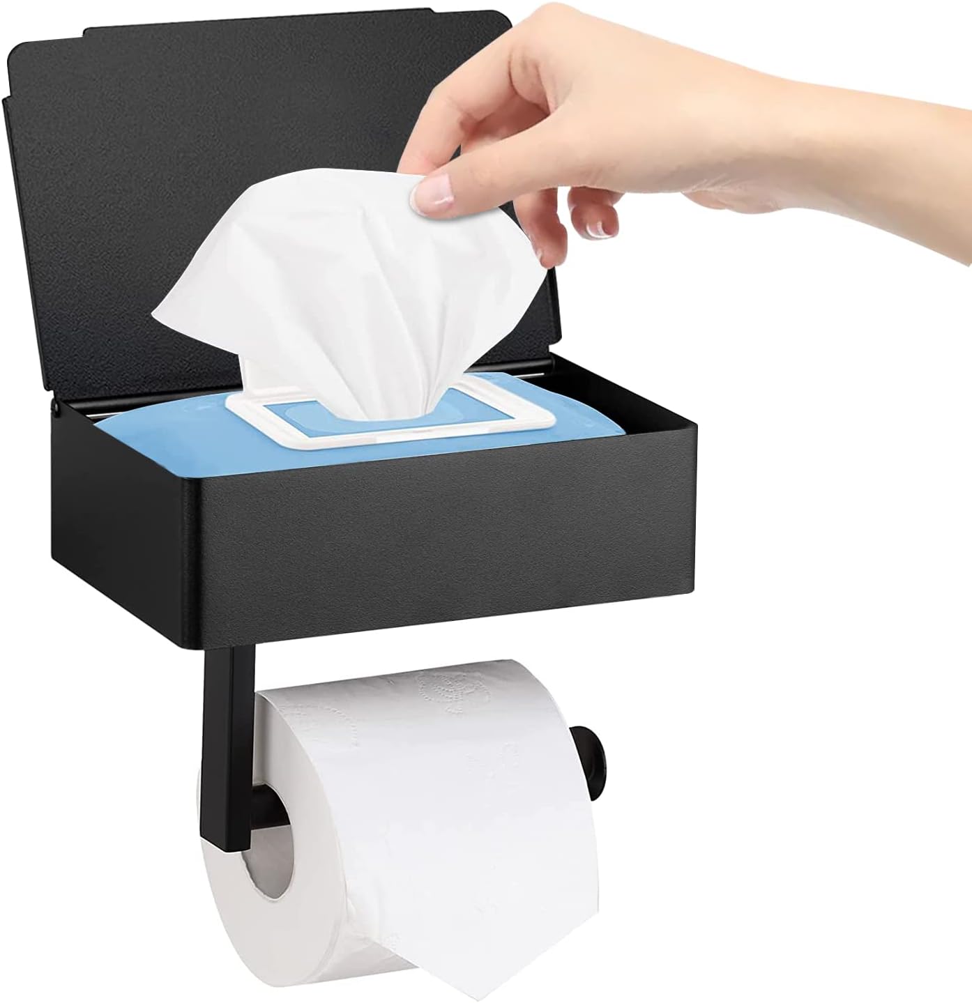 Uchwyt na papier toaletowy z pojemnikiem na chusteczki nawilżane matowy czarny uchwyt ścienny na rolkę papieru toaletowego stali nierdzewnej czarny