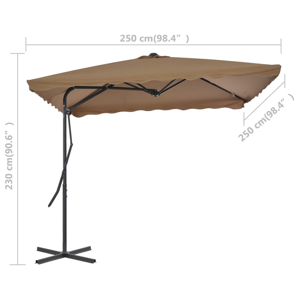 Parasol d'extérieur déporté avec poteau en acier 250x250 Taupe - 7