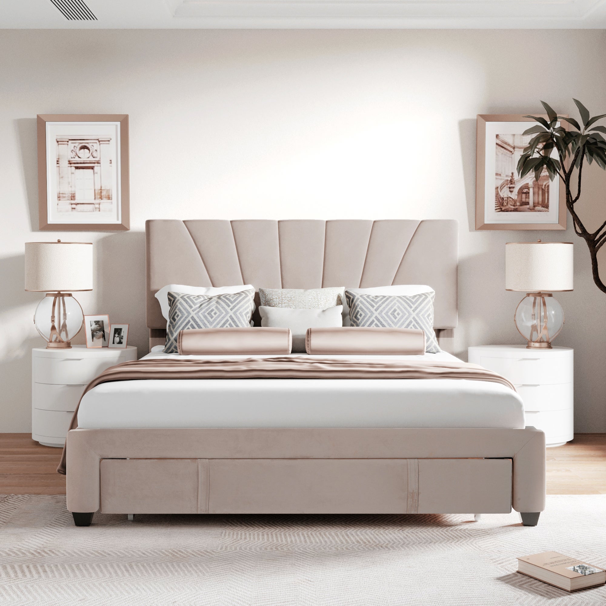 Générique Lit rembourré 140 x 200 cm, Cadre à Lattes métalliques et Coffre de lit, lit Double avec tête de lit rembourrée réglable en Hauteur et Espace de Rangement hydraulique, Blanc (sans