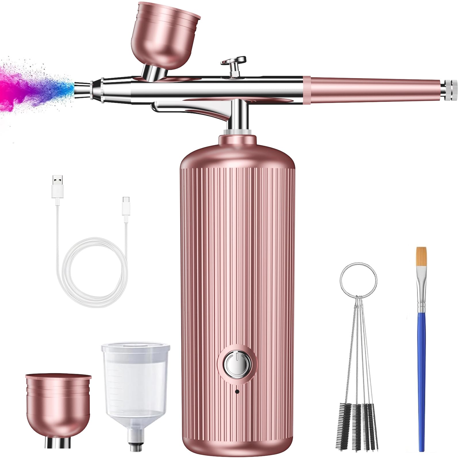 Timbertech AS-186K Kit De Compresseur D'aérographe Professionnel Avec Pistolet Aerographe Ag130 5 Couleurs Primaires De Peinture Acrylique Tuyau Daerographe Support Daerographe Pour Artiste