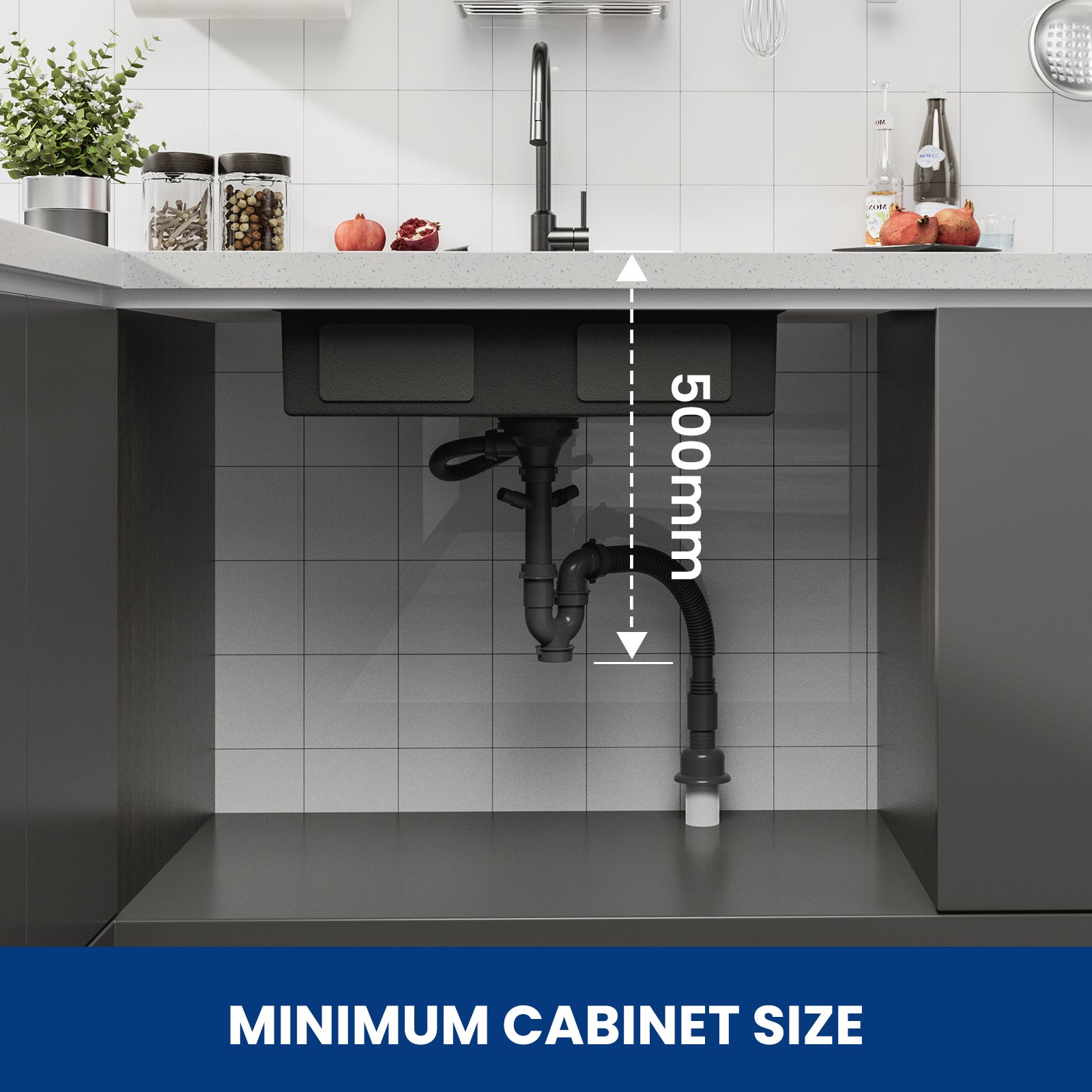 Évier Cuisine 1 Bac 70×44×21CM INOX Trop Plein Évier à Encastrer, avec Egouttoir et Vasque, Noir, EU Modèle - 8