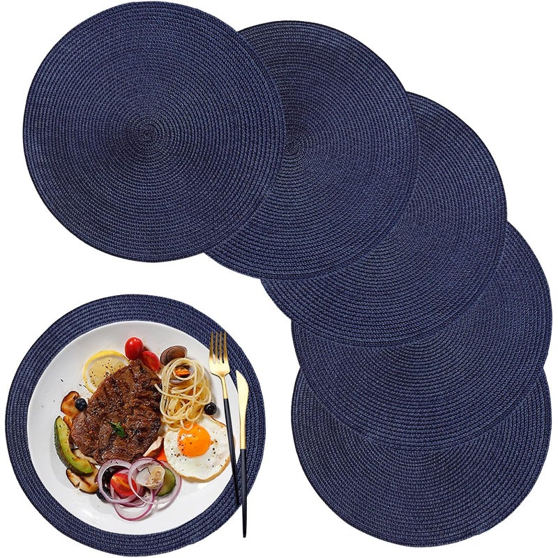 Zestaw 6 okrągłych podkładek o średnicy 14,9 cala do kuchni, jadalni, na imprezę i wesele (niebieski)