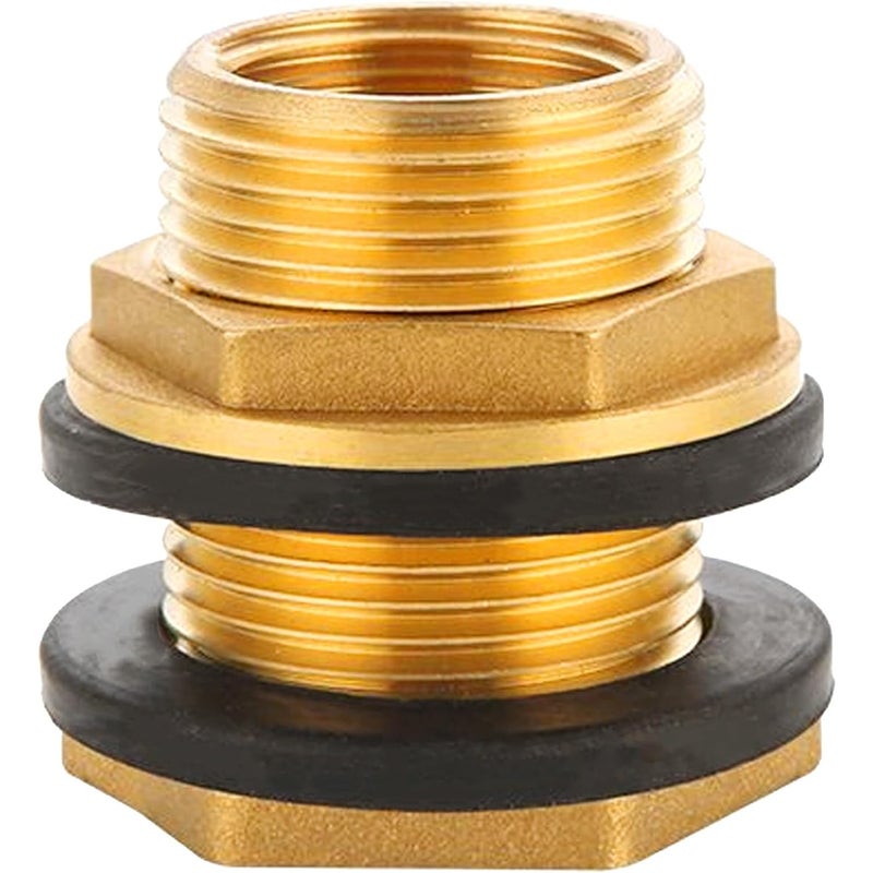 Mosiężny łącznik beczkowy – przelotowy do wody deszczowej, gwint wewnętrzny G3/4" x gwint zewnętrzny G1", w zestawie 2 uszczelki