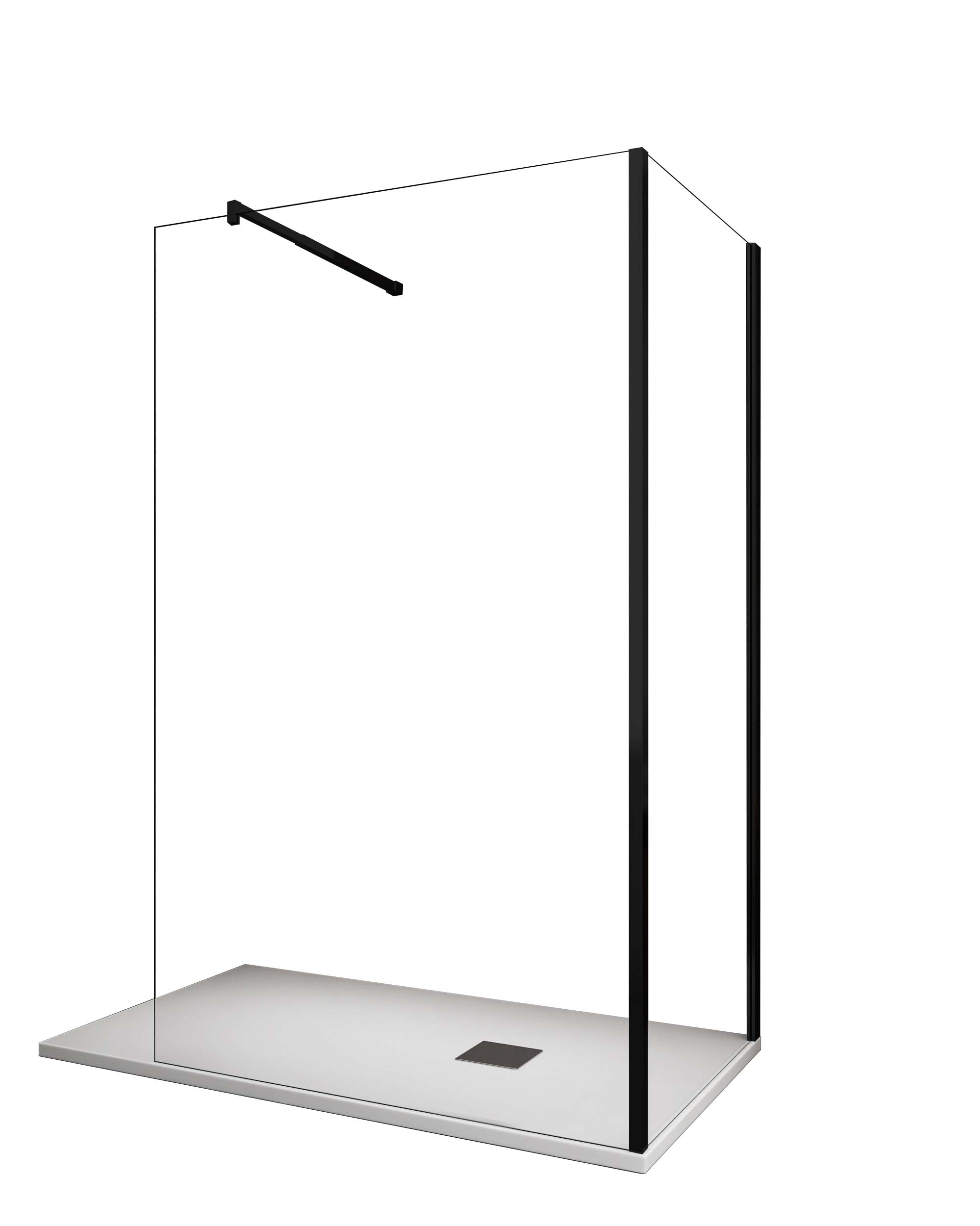 Ścianka prysznicowa Walk-in narożna z podwójnym szkłem 8 mm, montaż odwracalny, czarny mat - 90X120 montaż odwracalny