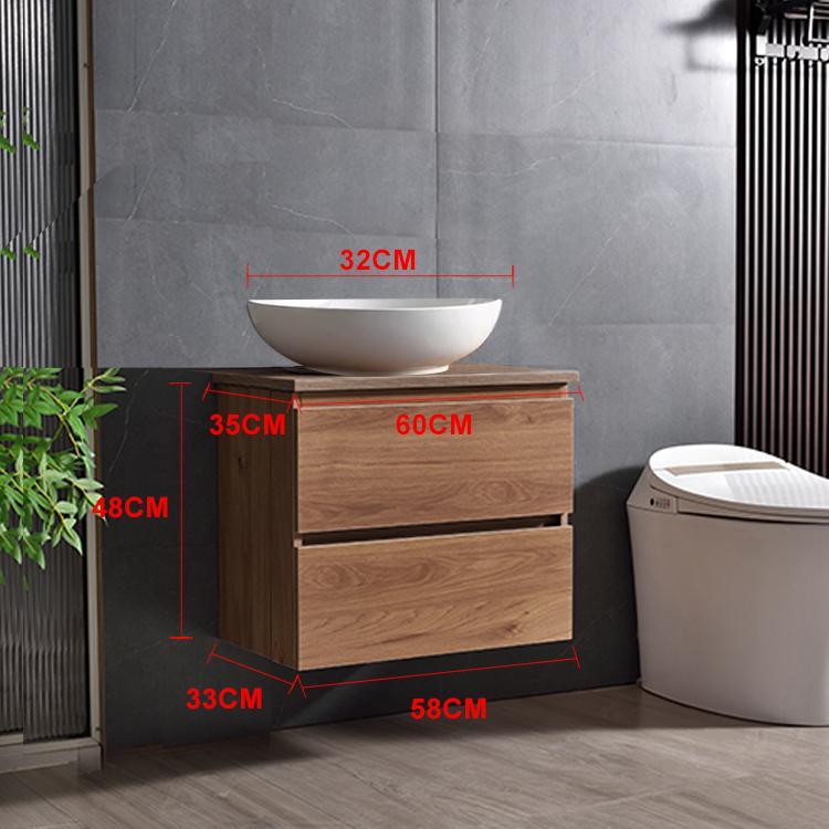 Conjunto Móvel de Casa de Banho profundidade reduzida 58x33x48 cm cor Madeira e bancada de madeira com Lavatório de pousar - 4