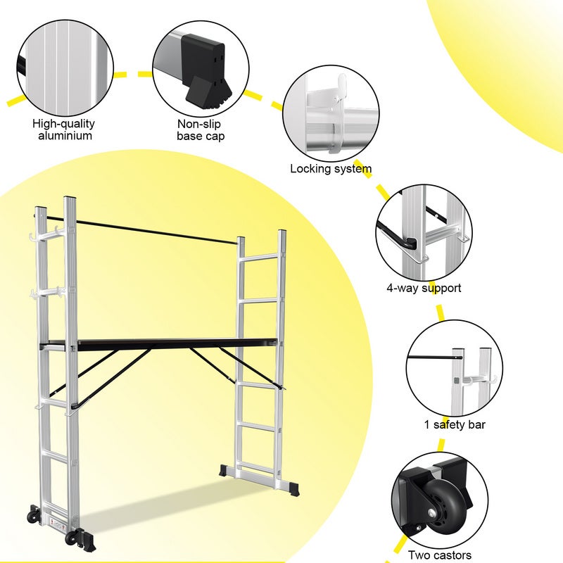 Echafaudage pliant ,Hauteur de travail maximale de 2.76m, argent - 6