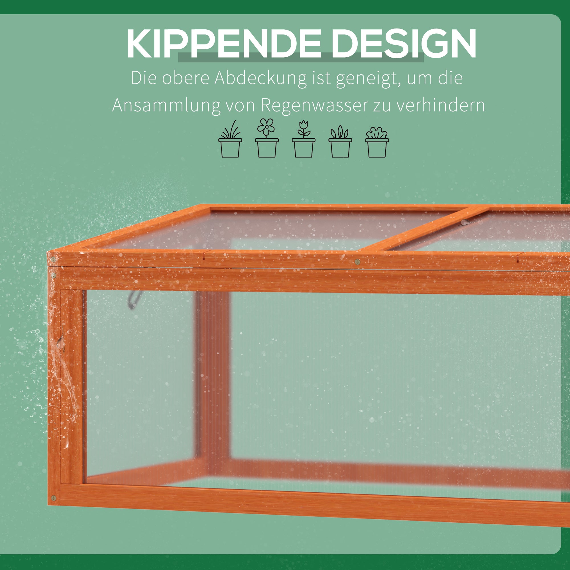 Mini Serre avec couverture en polycarbonate, en bois et orange, 90x46x40 cm – ComfortXL Outdoor Living - 6