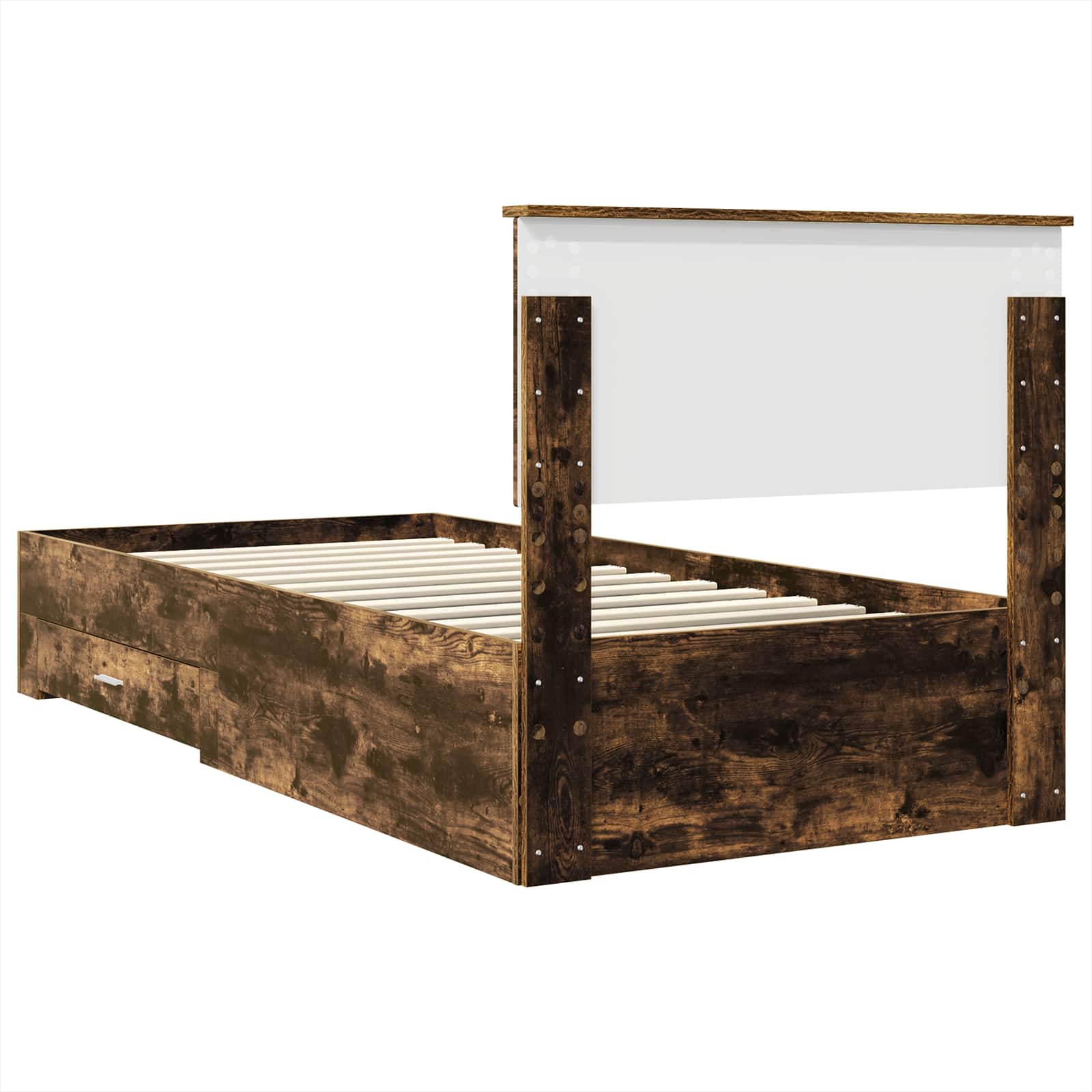 Cadre de lit chêne fumé et argent, panneau de bois, pour la chambre, 75 × 190 cm - 9