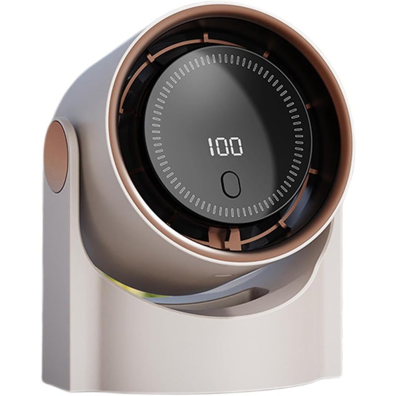 Wentylator bezłopatkowy, wyświetlacz cyfrowy, cichy, przenośny, ładowany przez USB, 13 x 8,4 x 16 cm, beżowy