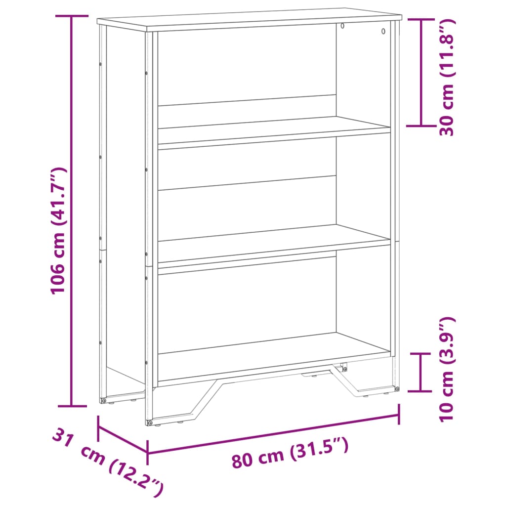 Bibliothèque noir 80x31x106 cm bois d'ingénierie vidaXL - 3
