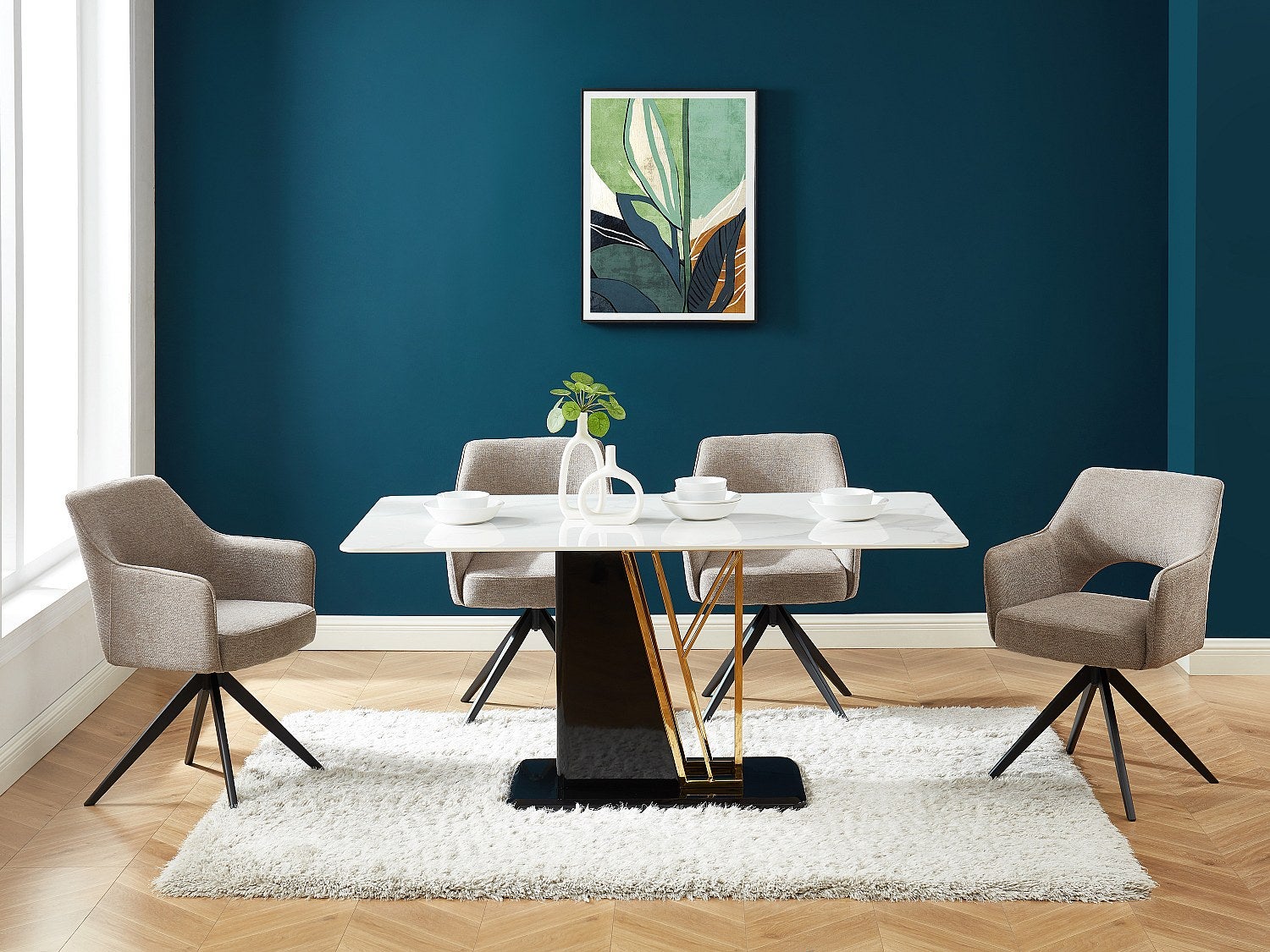 Zestaw 2 krzeseł obrotowych z podłokietnikami z tkaniny i metalu – kolor taupe – KONYA