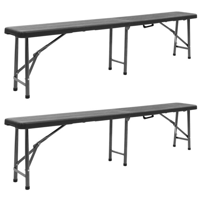 Składane ławki ogrodowe, 2 szt., 180 cm, HDPE, czarne vidaXL