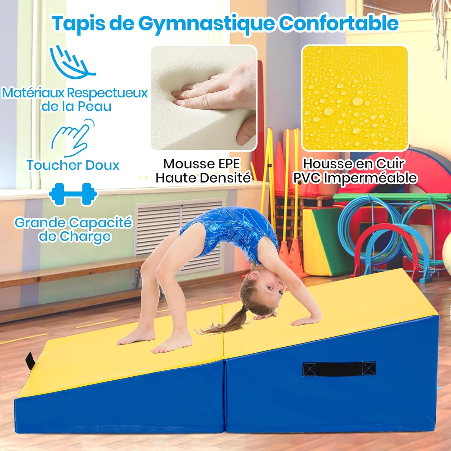Tapis Gymnastique Pliable, Matelas de Gymnastique Incliné avec Mousse EPE, Housse en PVC,pour Exercices Intérieur/Extérieur, Domicile - 3
