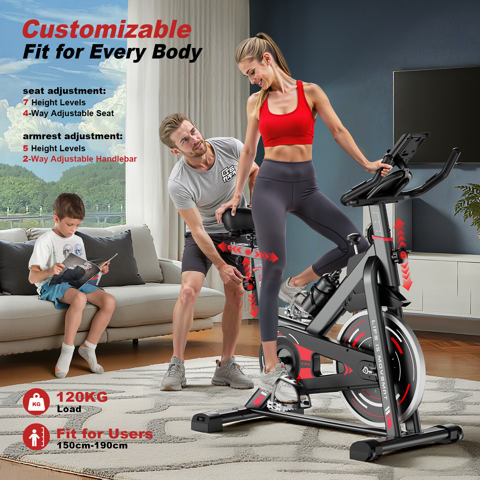 Bicicleta de exercício,bicicleta de exercício indoor Hamlody com ecrã LCD,bicicleta de exercício com suporte para ipad,capacidade de carga 120 kg - 6